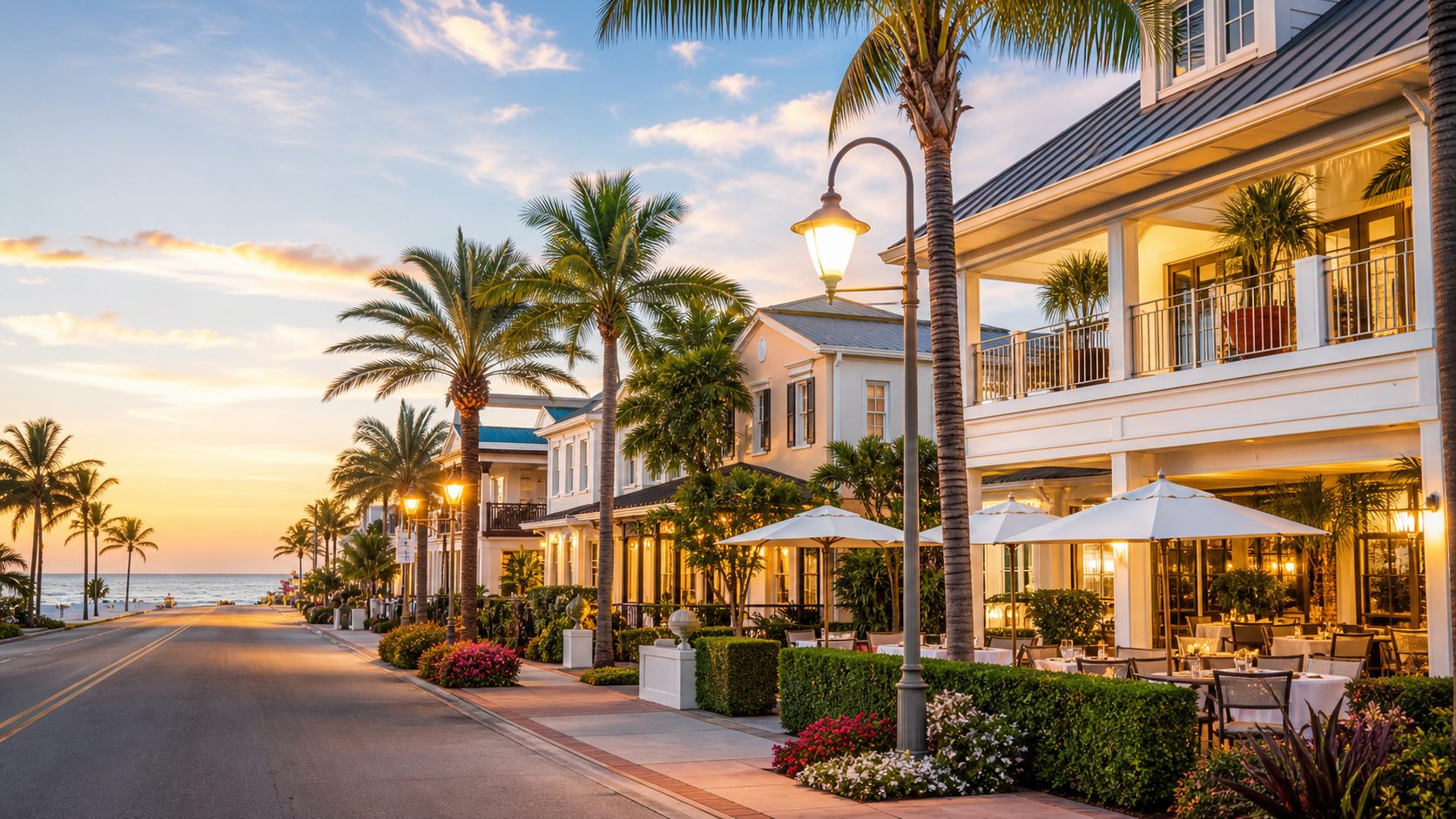 Generated Naples coastal vacation rental and dining district scene