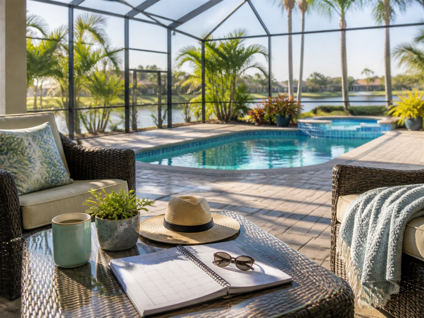 Southwest Florida rental lanai and pool for monthly snowbird stays