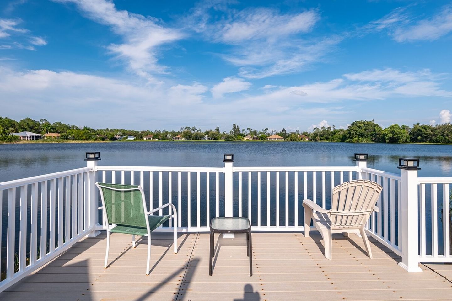 Lakefront deck view from the spa house